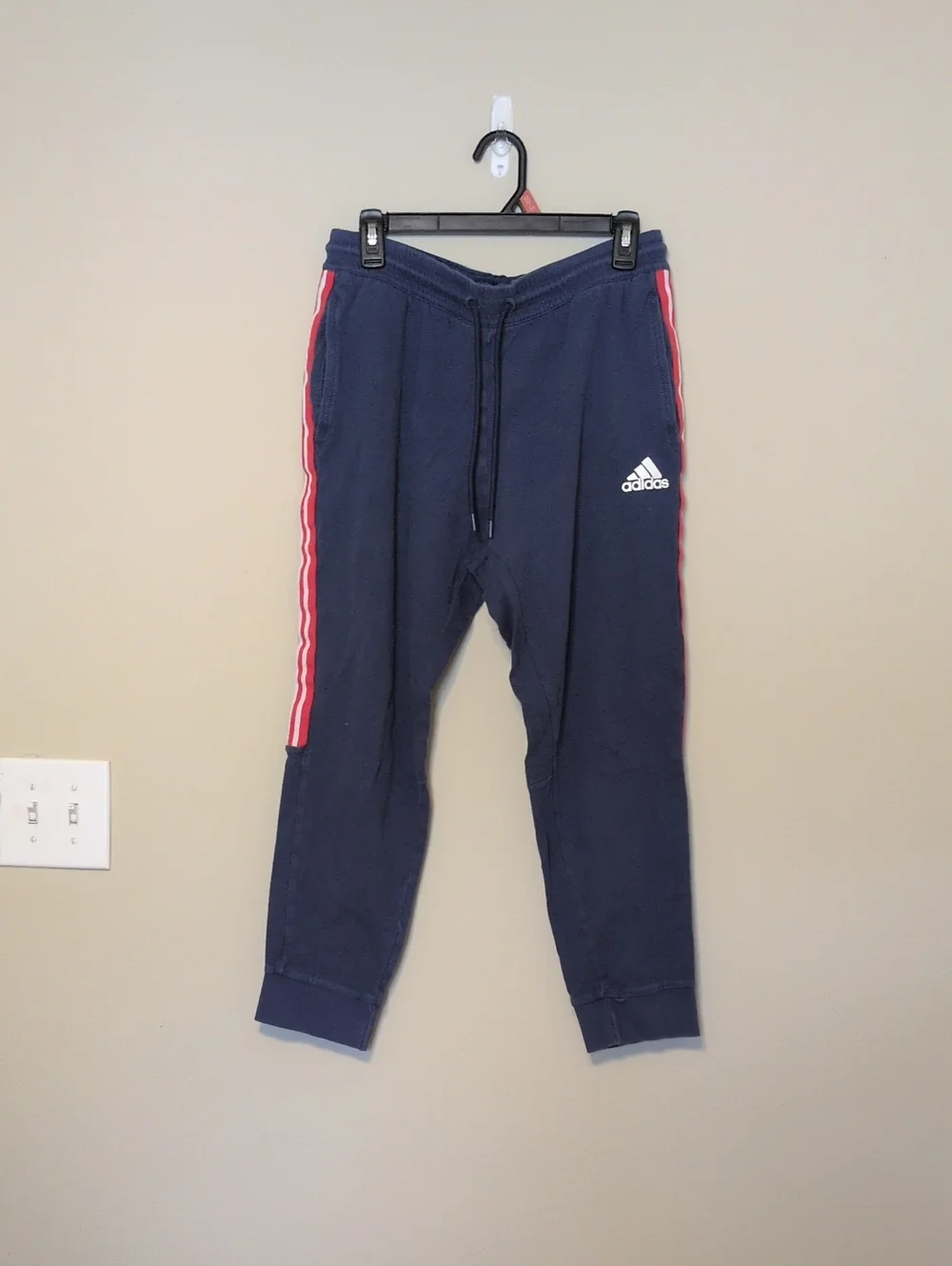 Adidas Athleisure Wear Navy Sweatpants with Red & White Stripes On The Side
